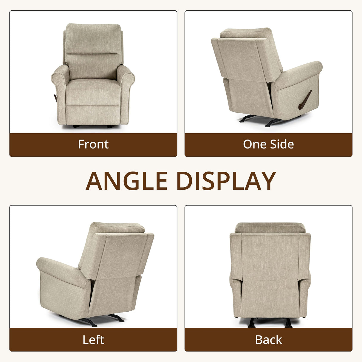 zzlay Rocker Recliner Chair, Nursery Glider Recliner with High Back&Deep Seat, Manual Push Back Rocking Fabric Armchair with Overstuffed Backrest and Armrests for Living Room, Medium, Warm Oat zzlay