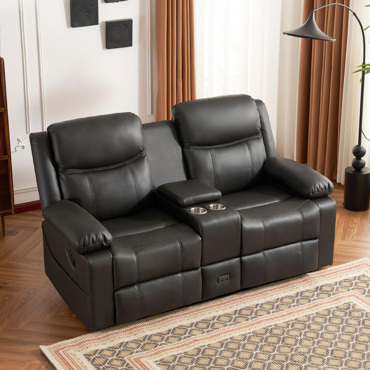 P.H.Furn Recliner Sofa, Reclining Loveseat Sofa with Massage & Heat, Reclining Couch with Side Pockets, Extra Storage, Cup Holders P.H.Furn