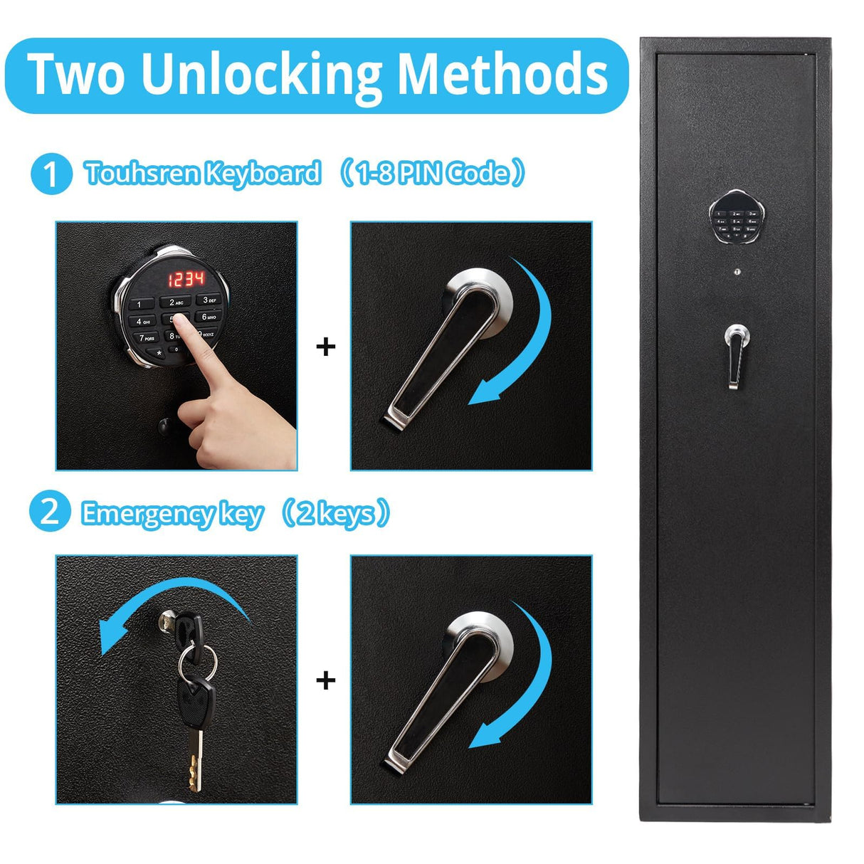 Gaderth 5-6 Rifle Gun Safe, Large Rifle g-Un Security Cabinet with Quick Access Keypad & Optics Cut, Comes with Pistol Lock Box & Removable Shelf, 2 Keys for Home Office (Black) Gaderth