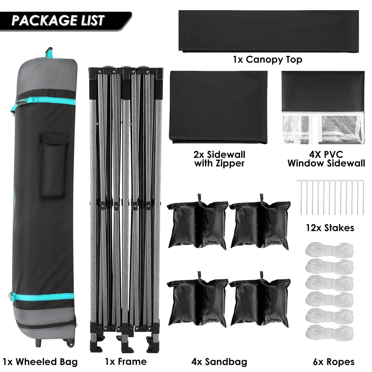 COBIZI 10x20 Heavy Duty Pop up Canopy Tent with 6 sidewalls Easy Up Commercial Outdoor Canopy Wedding Party Tents for Parties All Season Wind & Waterproof Gazebo with Roller Bag,Black(Frame Thickened) COBIZI