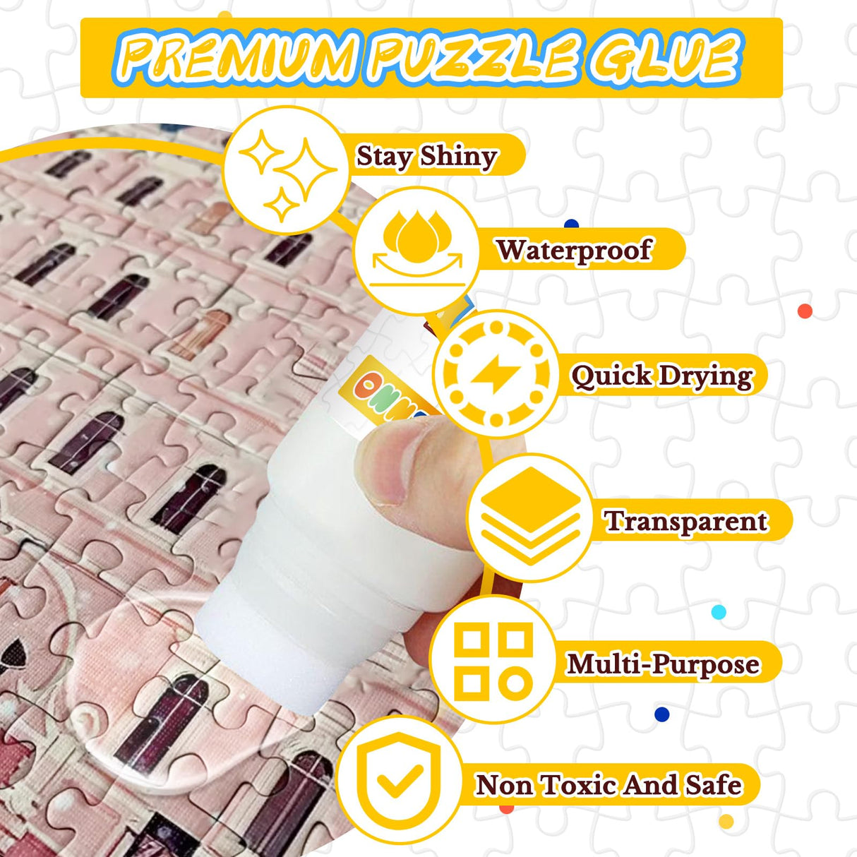 Puzzle Glue with New Sponge Head, Clear Water-Soluble Quick Dry Jigsaw Puzzle Glue, Suitable for 1000/3000/5000 Pieces of Paper and Wood Puzzle, 120ml*2 Bellisinno