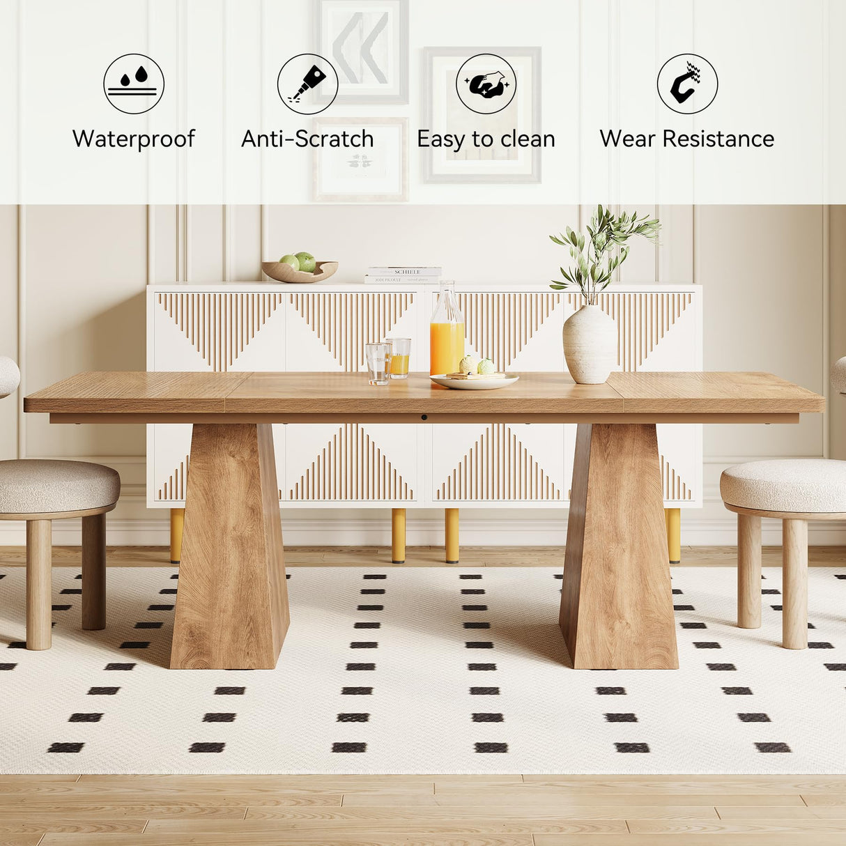 LITTLE TREE Dining Table for 6 People, Wooden Table, Rectangle Furniture with Heavy Duty Legs, Modern Kitchen Table for Home, Dining Room, Oak LITTLE TREE