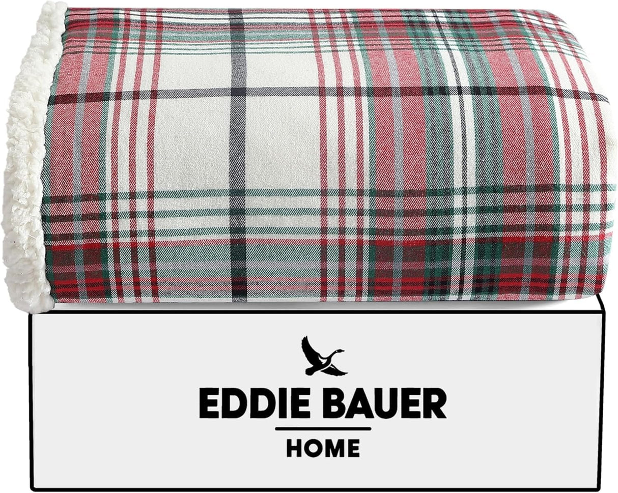 Eddie Bauer - Blanket, Super Soft Reversible Sherpa & Brushed Fleece Bedding, Throw Blankets for Couch, Ideal for Lounging (Montlake Plaid Red) Eddie Bauer