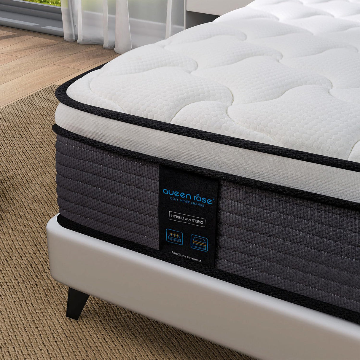 Queen Mattress, 14 Inch Queen Size Hybrid Mattress in a Box, Gel Memory Foam & Individually Pocket Innerspring Bed Mattress, Medium Firm CertiPUR-US Certified & Fiberglass Free QUEEN ROSE