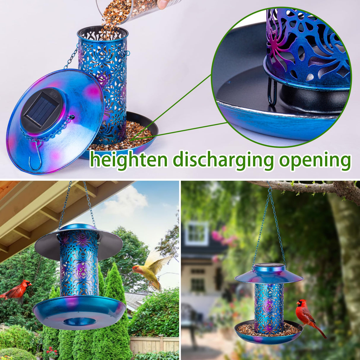 Ottsuls Solar Bird Feeder for Outdoors Hanging, Metal Wild Cardinals Garden Lantern with S Hook, Weatherproof and Water Resistant Birdfeeders as Gift Ottsuls