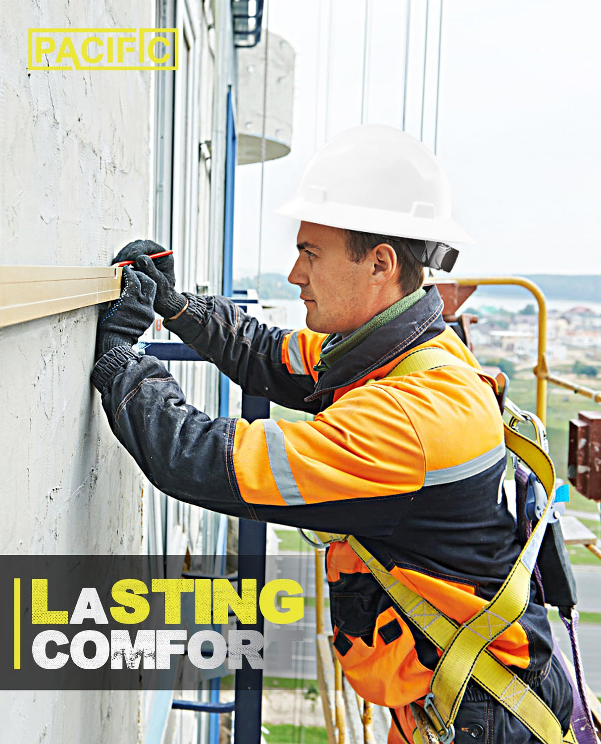 PACIFIC PPE Full Brim Hard Hat, OSHA Construction Work Approved, HDPE Safety Helmet with 4 Point Adjustable Ratchet Suspension, Class E, G & C, White PACIFIC PPE