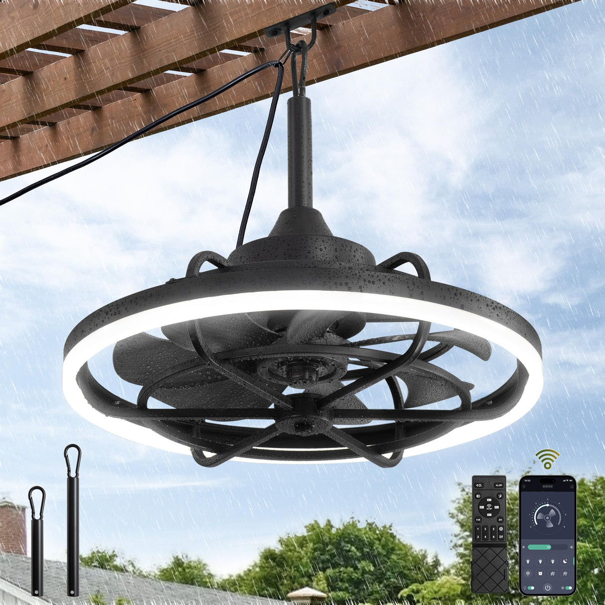 Fanbulous Outdoor Ceiling Fans with Light for Patios, 20" Weatherproof Plug in Ceiling Fan, Gazebo Fan Remote&APP Control, 3CCT Dimmable,Caged Ceiling Fan with Hanging Hook for Porch, Pergola,Canopy Fanbulous