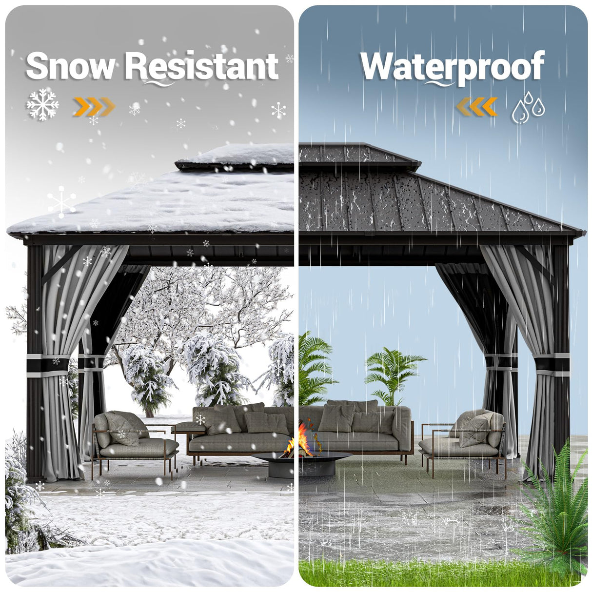 UDPATIO 12' x 16' Hardtop Gazebo, Galvanized Steel Double Roof Permanent Aluminum Gazebo, Outdoor Metal Pergolas with Mosquito Netting and Curtains for Garden, Parties, Patio, Deck, Lawns, Grey UDPATIO