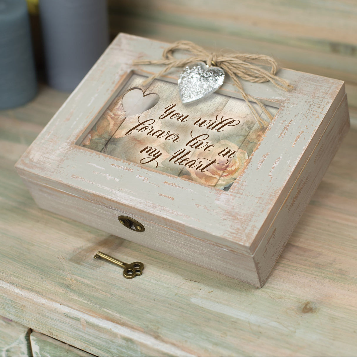 Cottage Garden You Will Forever Live in Heart Natural Taupe Wood Locket Music Box Plays Edelweiss Cottage Garden