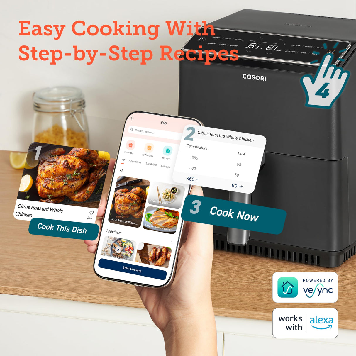 COSORI 6.8Qt Air Fryer, 12-in-1 Dual Blaze for 360ยฐ Crispy Meals, No Shaking & Preheating to Fast Cooking with Bake, Roast, Broil, 100+In-App Recipes, Dishwasher Safe COSORI
