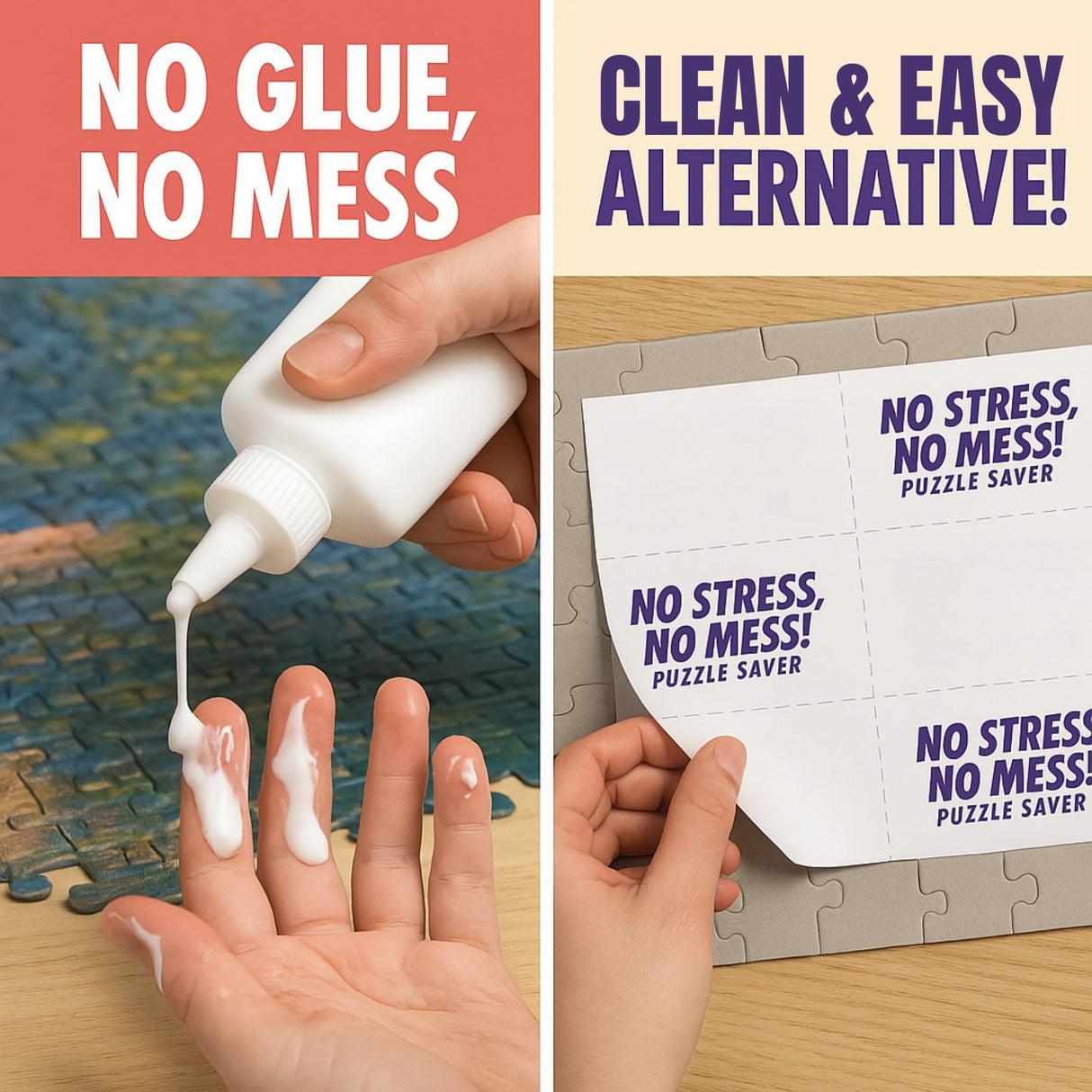 AGREATLIFE 24 Adhesive Puzzle Saver Sheets - Preserve 4 x 1000 Pieces Jigsaw Puzzles - No Stress No Mess - Puzzle Glue Sheets Peel and Stick (24 Sheets with 8 Adhesive Hangers) AGREATLIFE