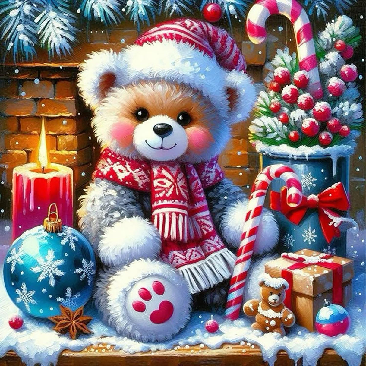 Christmas Bear 5D DIY Diamond Painting Kits for Adults, Christmas Diamond Art Kits for Beginners, Full Drill Winter Dot Painting Gem Art Kits for Home Wall Decor13.78 x13.78 Inch 5DDIYART