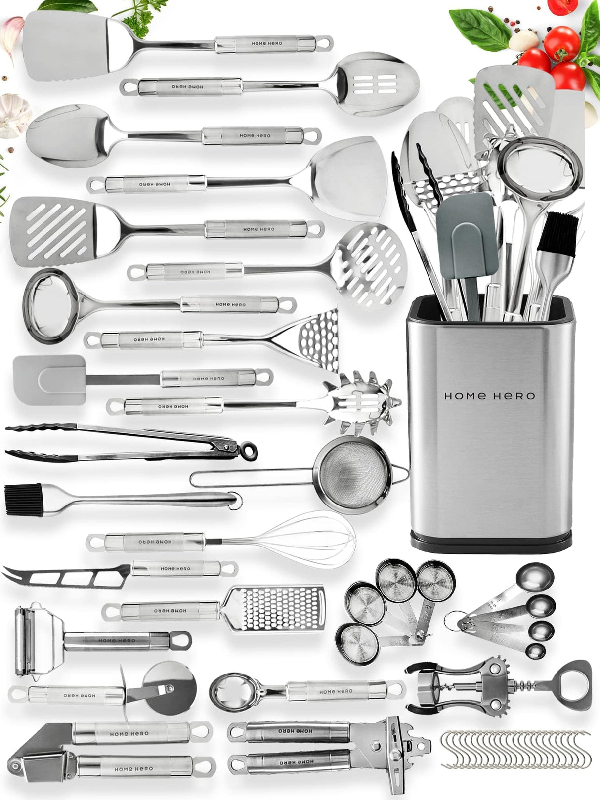 Home Hero 54 Pcs Stainless Steel Kitchen Utensils Set - Nonstick Stainless Steel Cooking Utensils Set - Heat Resistant Kitchen Essentials & Metal Kitchen Gadgets (54 Pcs) Home Hero