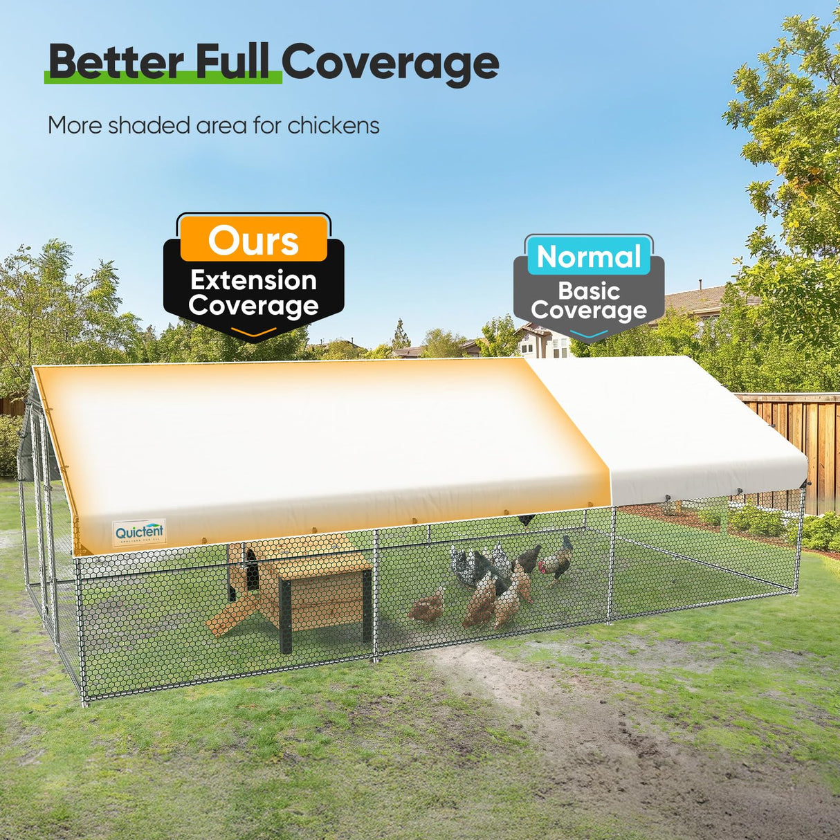 Quictent Large Metal Chicken Coop Run W/Nesting Box for 30+ Poultry with Heavy Duty Wire Mesh and Waterproof Roof Cover, Outdoor Walk-in Cage Peak Hen House for Yard Farm, 18x9x6.6FT Quictent