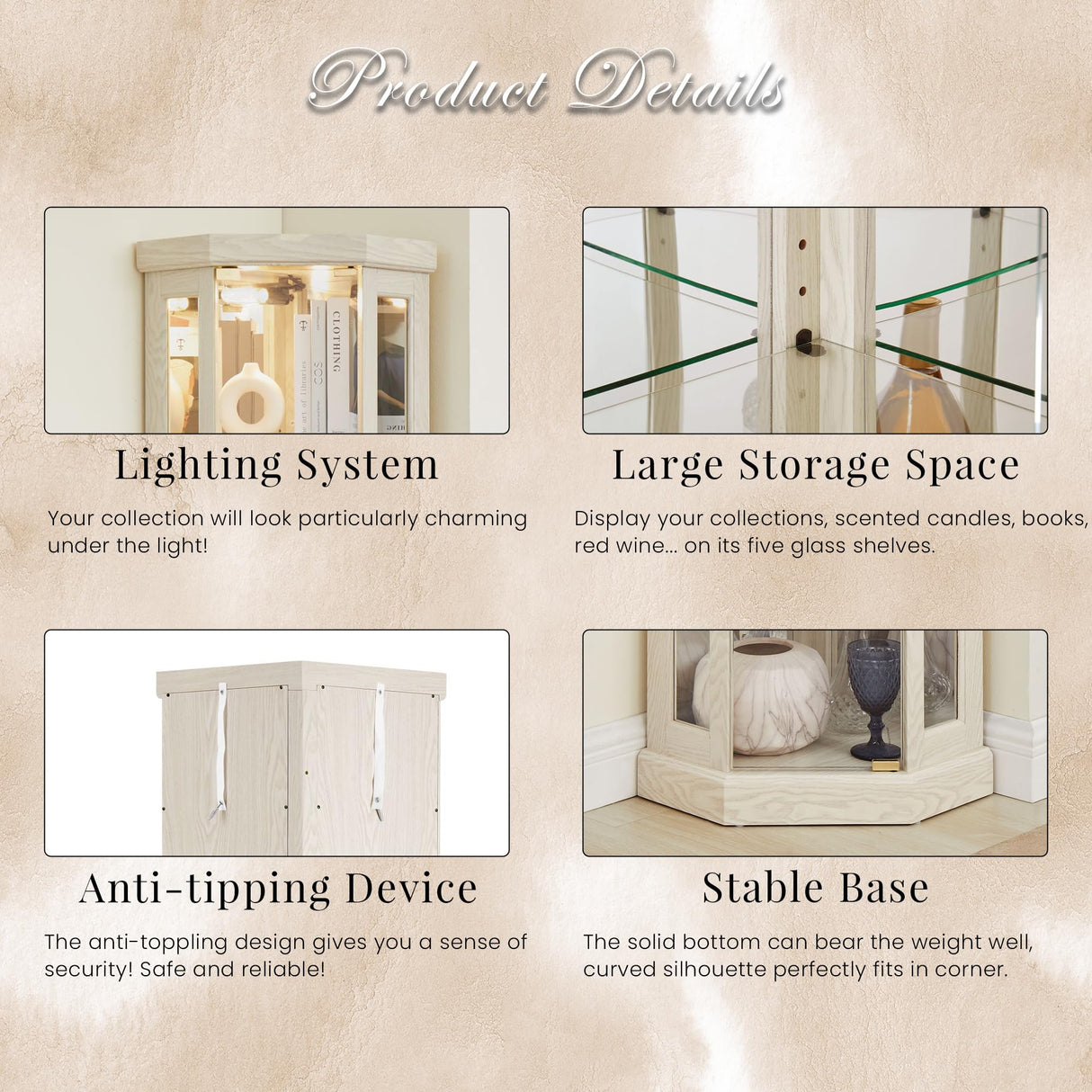 KavlSean 70" H Corner Curio Cabinet, Lighted Glass Display Cabinet with Elegant Tempered Glass Door, Adjustable Shelve, China Cabinet with Light Bulb, Mirrored Back Panel for Living Room (White) KavlSean