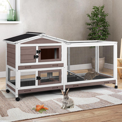 Suumerpety Rabbit Cage,Indoor Rabbit Hutch with Matel Frame and Pull Out Tray,Bunny Hutch Chicken Coop with Run (Brown)