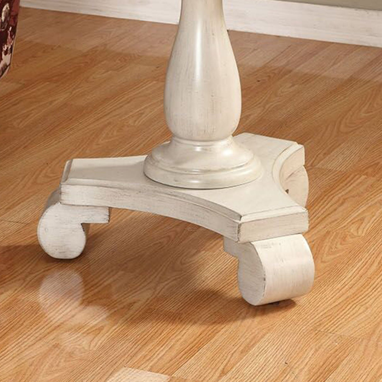 Roundhill Furniture Rene Round Wood Pedestal Side Table, Single, Antique White Roundhill Furniture