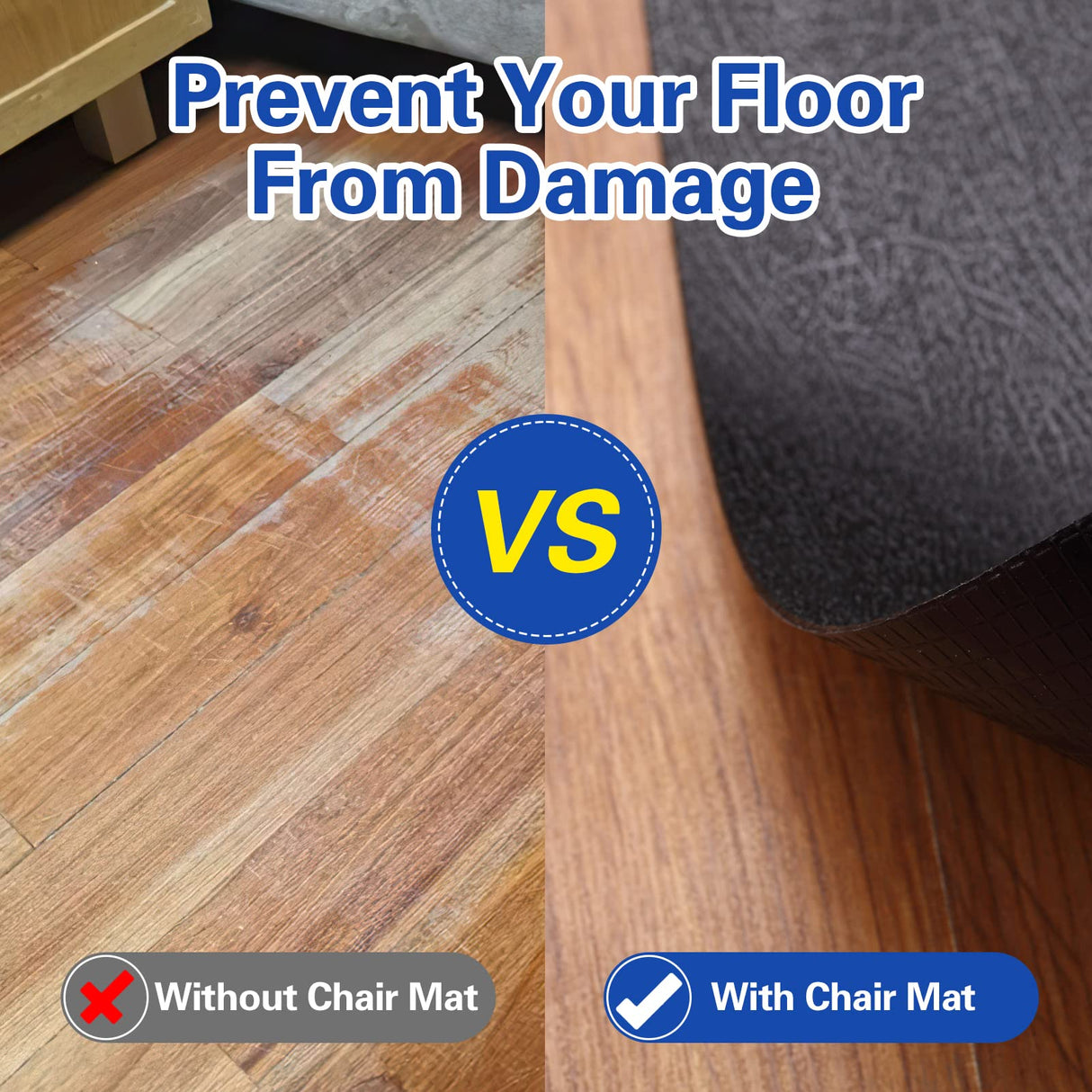 Office Rolling Chair Mat for Hardwood and Tile Floor, Black, Anti-Slip, Non-Curve, Chair Mat Best for Under The Computer Desk, 47 x 35 Rectangular Non-Toxic Plastic Protector, Not for Carpet Lesonic