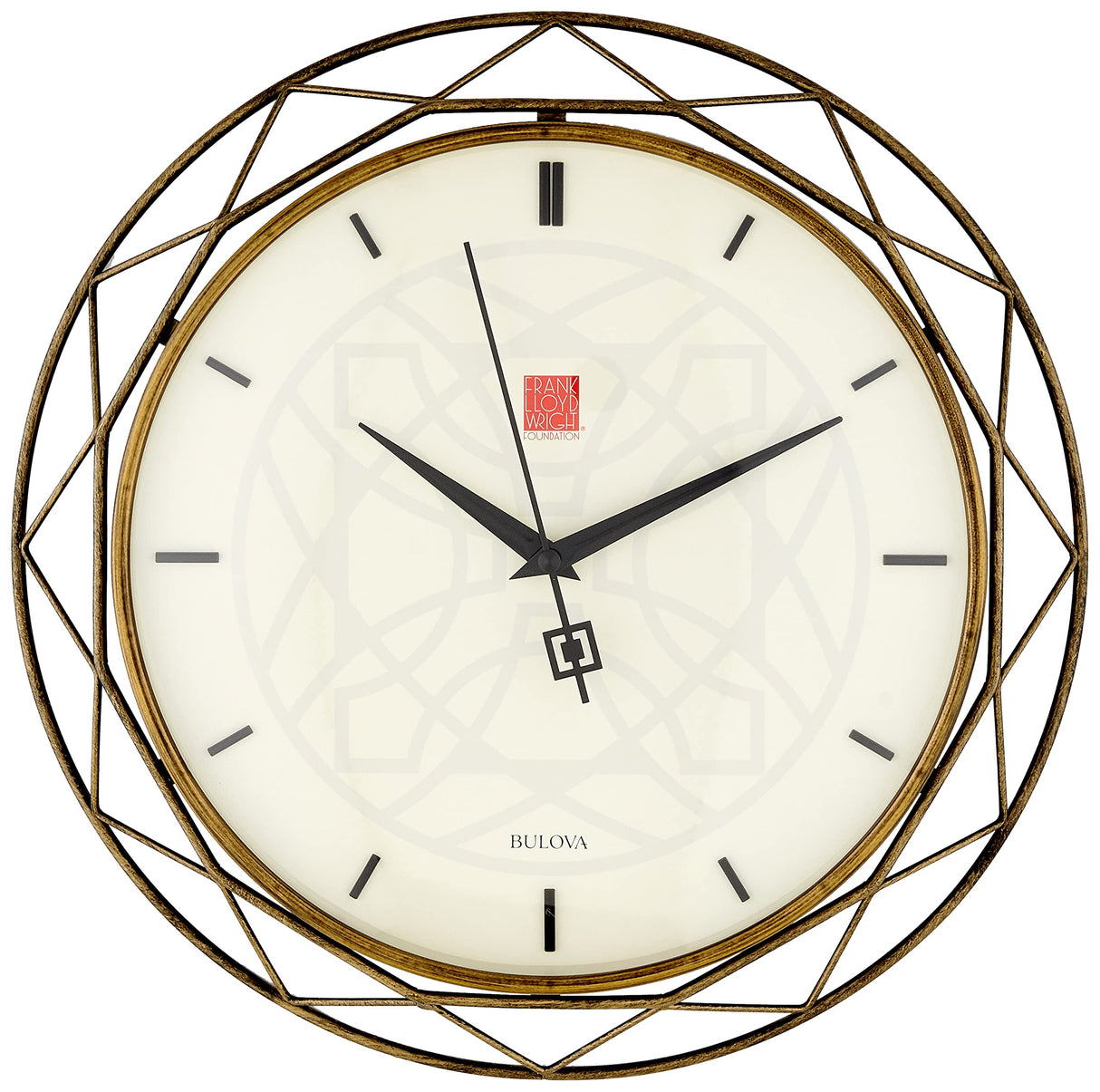 Bulova Clocks C4834 Luxfer Prism 14 Inch Frank Lloyd Wright Inspired Wall Clock Bulova