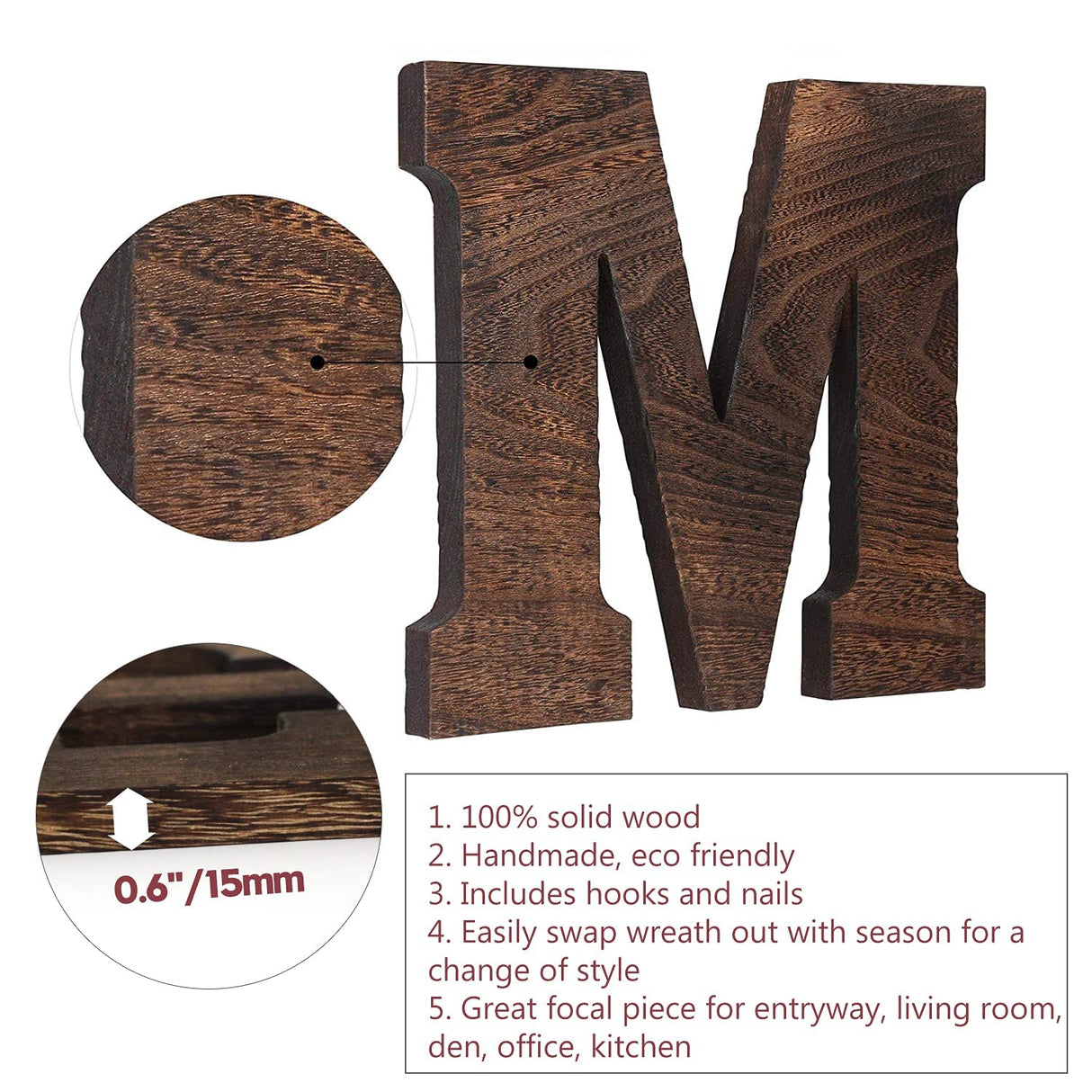 GLIWEN Wooden Home Sign Wall Decor with Artificial Wreath Hanging Wood Home Letters Farmhouse Home Decor for Wall Art Living Room Bedroom Kitchen Doorway,Brown GLIWEN