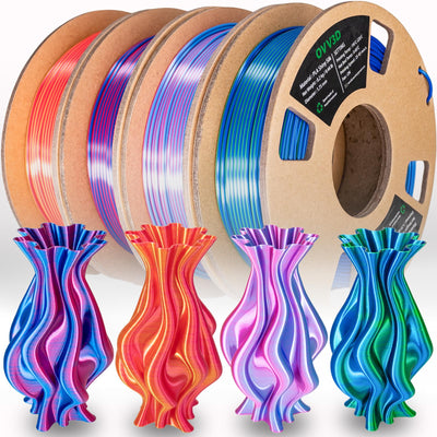 OVV3D 3D Printer Filament, PLA Filament 1.75mm Bundle, Dual Color Filament, Coextrusion 3D Filament, Silk PLA Color Change Every Inch, 3D Printing Filament +/-0.02mm, 200g X 4 Spool