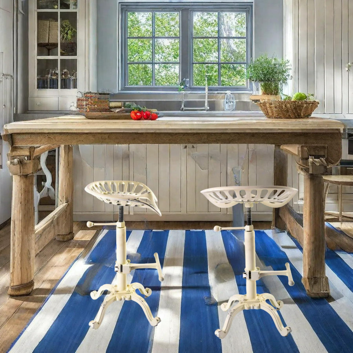 Diwhy Rustic Industrial Farmhouse Tractor Seat Adjustable Height 21.65-27.56in Bar Stool Industrial Bar Chair (Aged White, Cast Iron) Diwhy