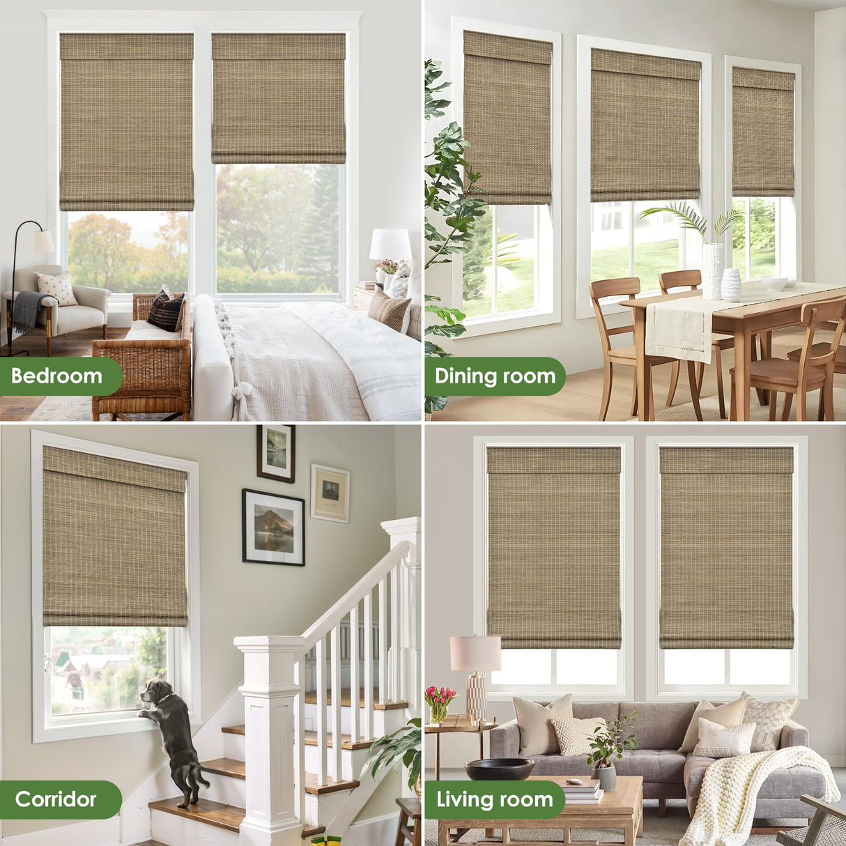 LazBlinds Driftwood Cordless Bamboo Roman Shades – Room Darkening Privacy Blinds for Windows (30.5" W x 64" H) LazBlinds
