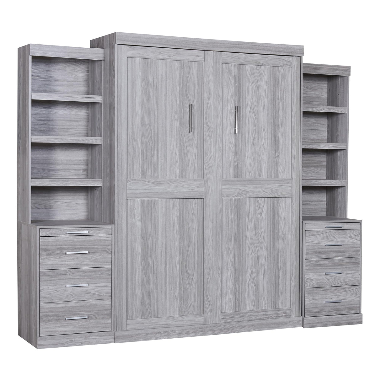 Full Murphy Bed Space-Saving Wall Bed with Storage Shelves and Drawers for Guest Room or Home, Easy to Fold into a Cabinet Merax