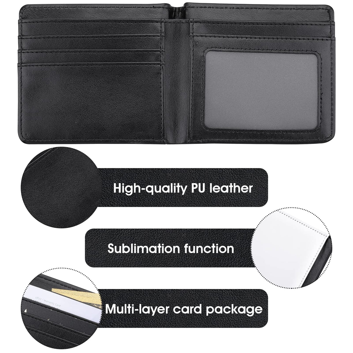 Sublimation Wallet Blank Heat Transfer Blank Wallet Multifunctional Wallet Graduation Gifts (1 Pcs Black Double Side) Prasacco