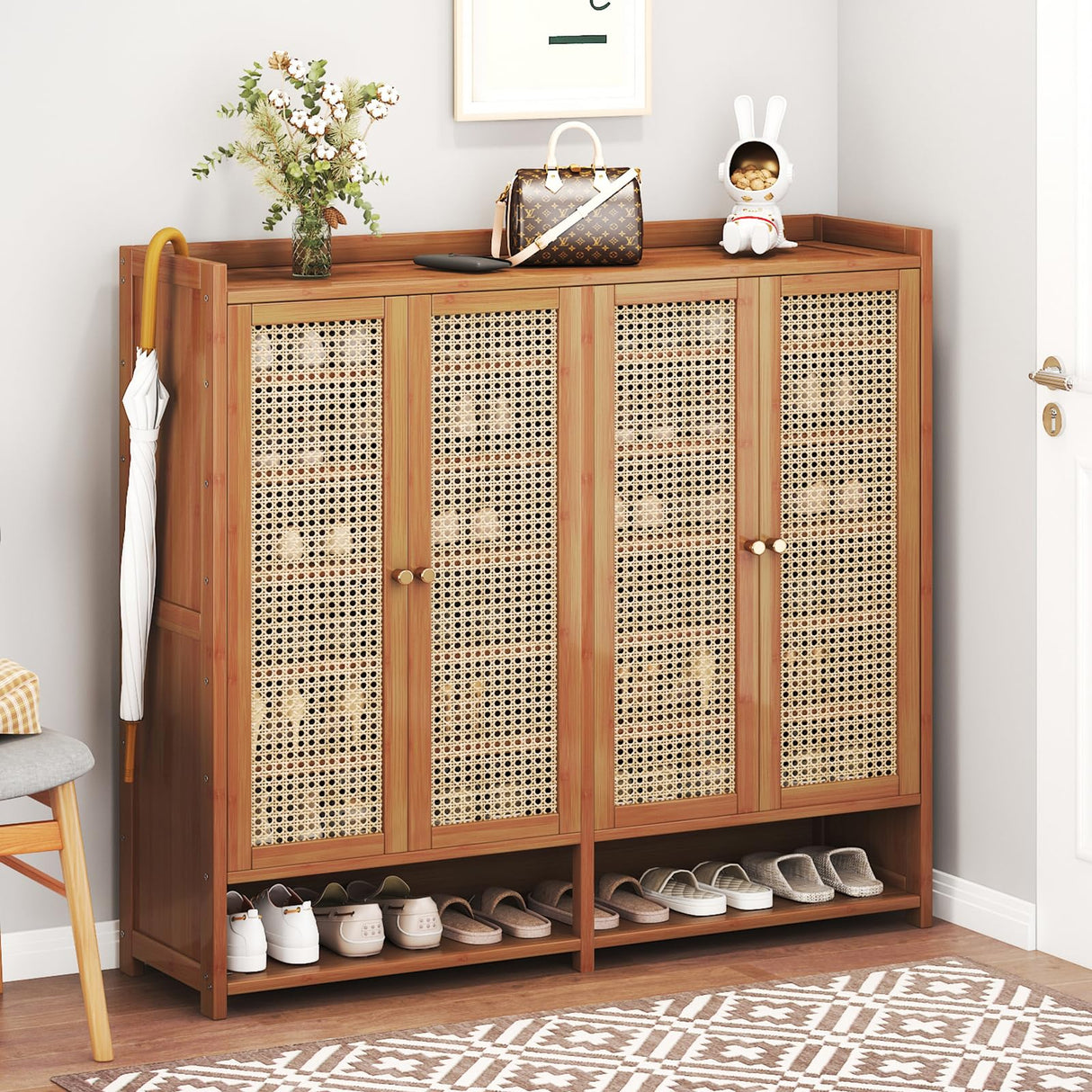 Bamboo Shoe Storage Cabinet with Doors, 8 Tier Freestanding Shoes Heels Sneakers Shoe Rack Shelf for 36-40 Pairs, Entryway Shoe Cabinet with Drawers for Hallway Living Room (Brown-01, 8th floor) sasygfi