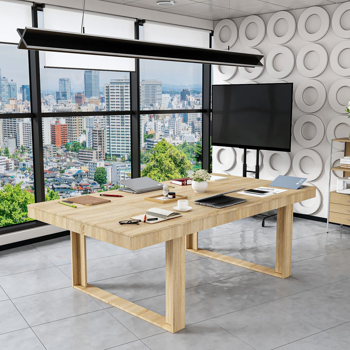 FAMAPY 7.2FT Conference Table Modern Meeting Table Rectangular Seminar Table for Office Meeting Conference Room Oak (86.8”W x 47.2”D x 29.4”H) FAMAPY