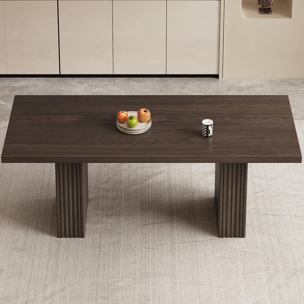 QEZEOM 9-Piece Modern Dining Table Set, 66.93" Rectangular Kitchen Table with 8 Chairs, Long Dining Room Table for Living Room, Office, Easy Assembly, Oak QEZEOM