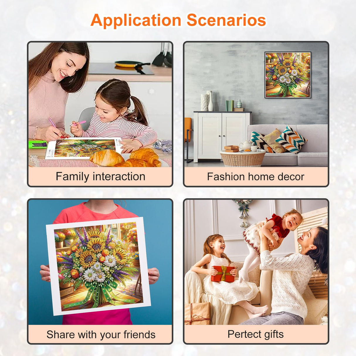 Acudotr Diamond Painting Kits for Adults, 5D Special Shape Diamond Art Kits for Beginners, Crystal Rhinestones Diamond Painting for Home Wall Decoration, Flower, 12×12 Inch Acudotr