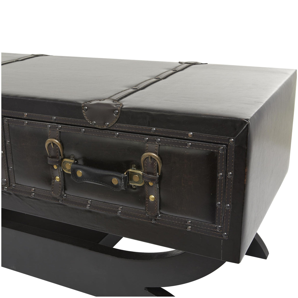 Deco 79 Faux Leather Living Room Coffee Table Vintage Faux Leather 2 Drawer Table with Curved Style Leg Stand, Center Table 40" x 19" x 21", Brown Deco 79