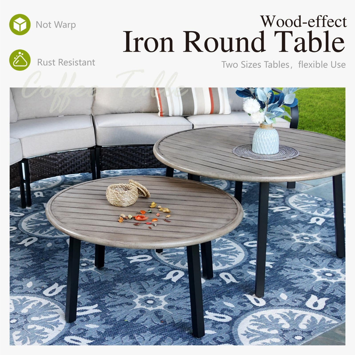 Sophia & William Half-Moon Patio Furniture Set, Curved Outdoor Sofa for 8 with Coffee Table, Wicker Sectional Sofa Outdoor Conversation Sets,Beige Sophia & William