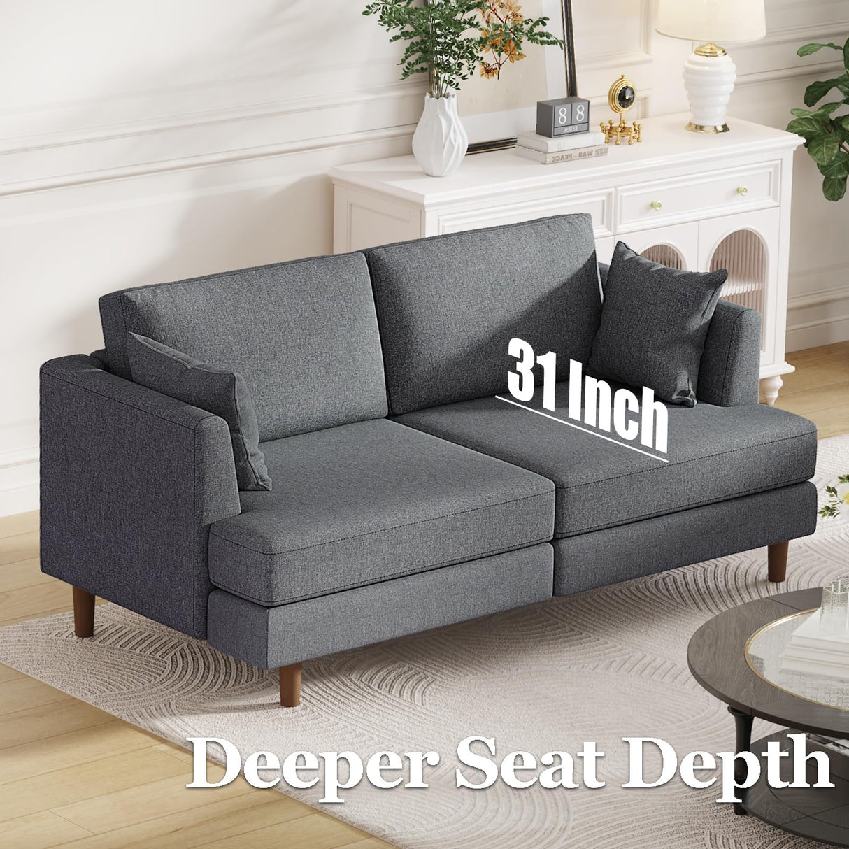 Furnimart 66" Wide Loveseat Sofa, Extra Spacious Seating, Deep Cloud Couch with Removable Cushions, Mid-Century Modern 2-Seater for Living Room & Small Spaces Furnimart