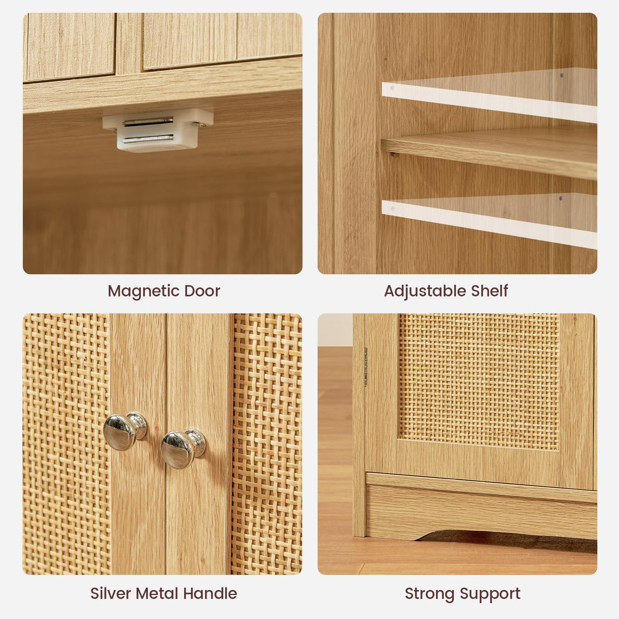 Iwell Tall Storage Cabinet, Rattan Cabinet with 2 Drawers & Adjustable Shelf, Accent Cabinet for Living Room, Dining Room, Home Office, Natural Iwell