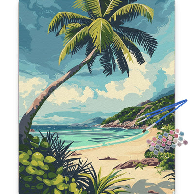JUJUHOOD Beach Scene with Palm Tree Paint by Numbers Kit for Adults, Beach Adult Paint by Number Kits,DIY Acrylic Paint by Number on Canvas for Home Wall Decor 16X20 Inch