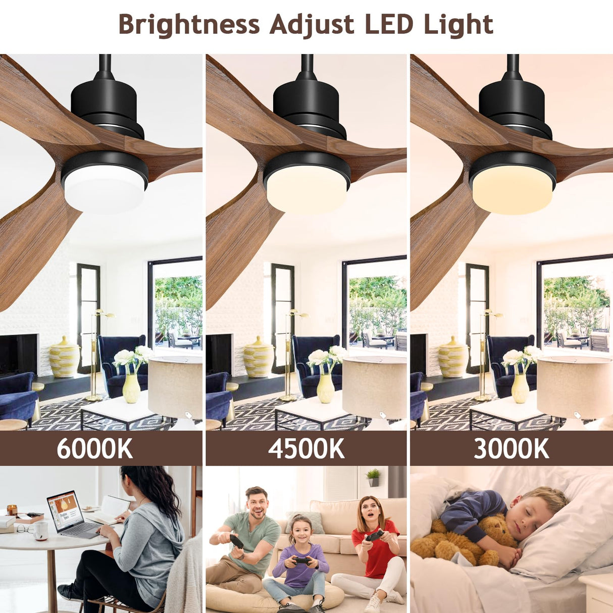 Obabala 52" Ceiling Fan with Lights Remote Control Outdoor Wood Ceiling Fans Noiseless Reversible DC Motor Obabala