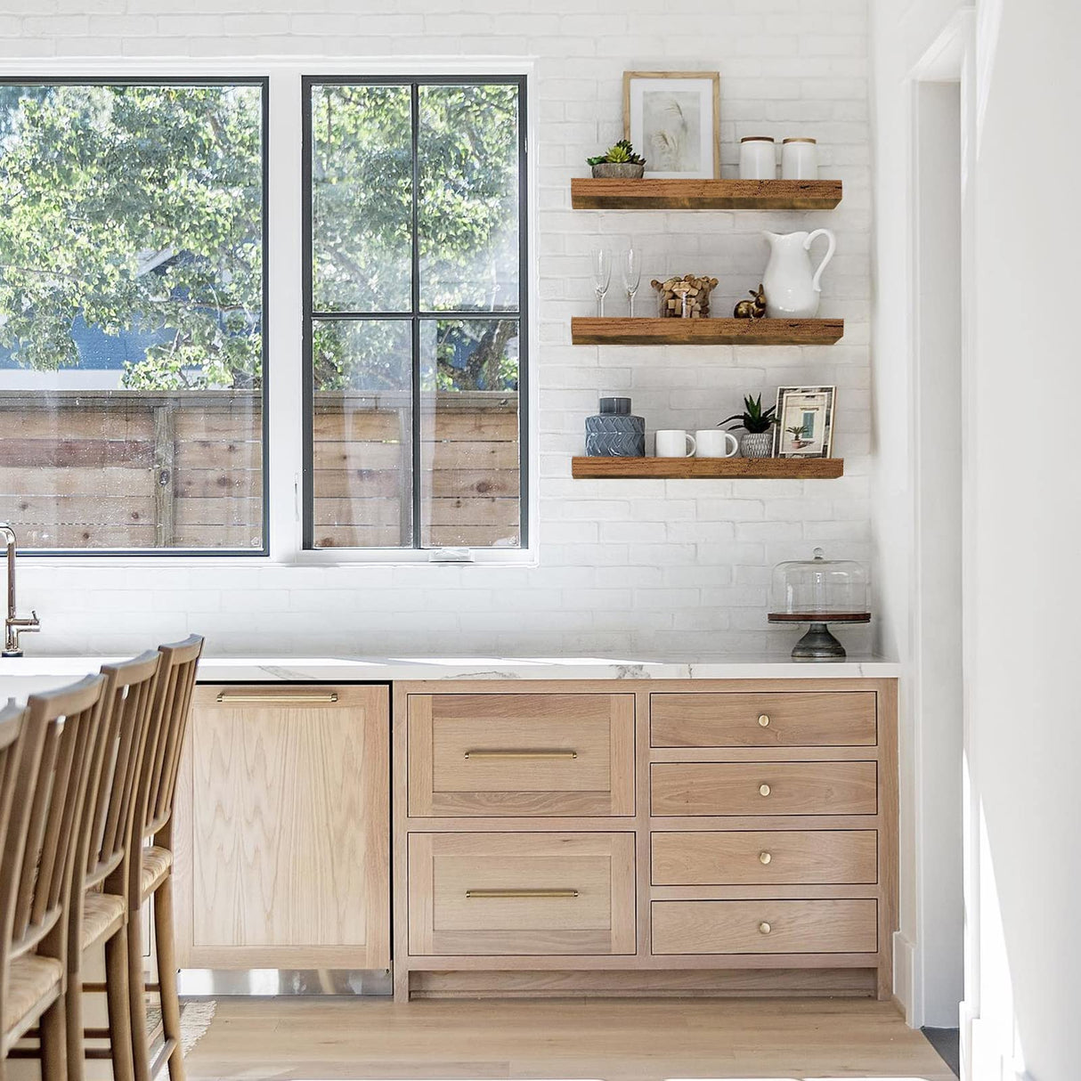 QEEIG Floating Shelves Wall Shelf 24 inches Long Farmhouse Bathroom Decor Bedroom Kitchen Living Room Wall Mounted 24 x 9 inch Set of 2, Rustic Brown (008-60BN) QEEIG