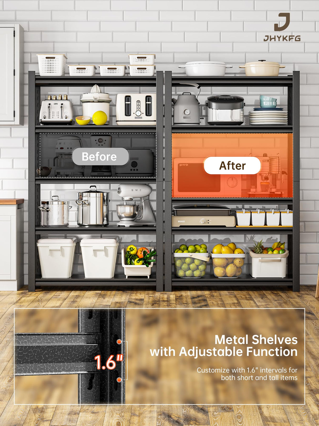 JHYKHG 48" W Storage Shelves,5-Tier Heavy Duty Garage Shelving,Adjustable Shelving Unit,Metal Shelf,Boltless Assembly Rack for Warehouse,Shed,3,000 lb Load,20 x 59 x 72 Inches,Black JHYKFG