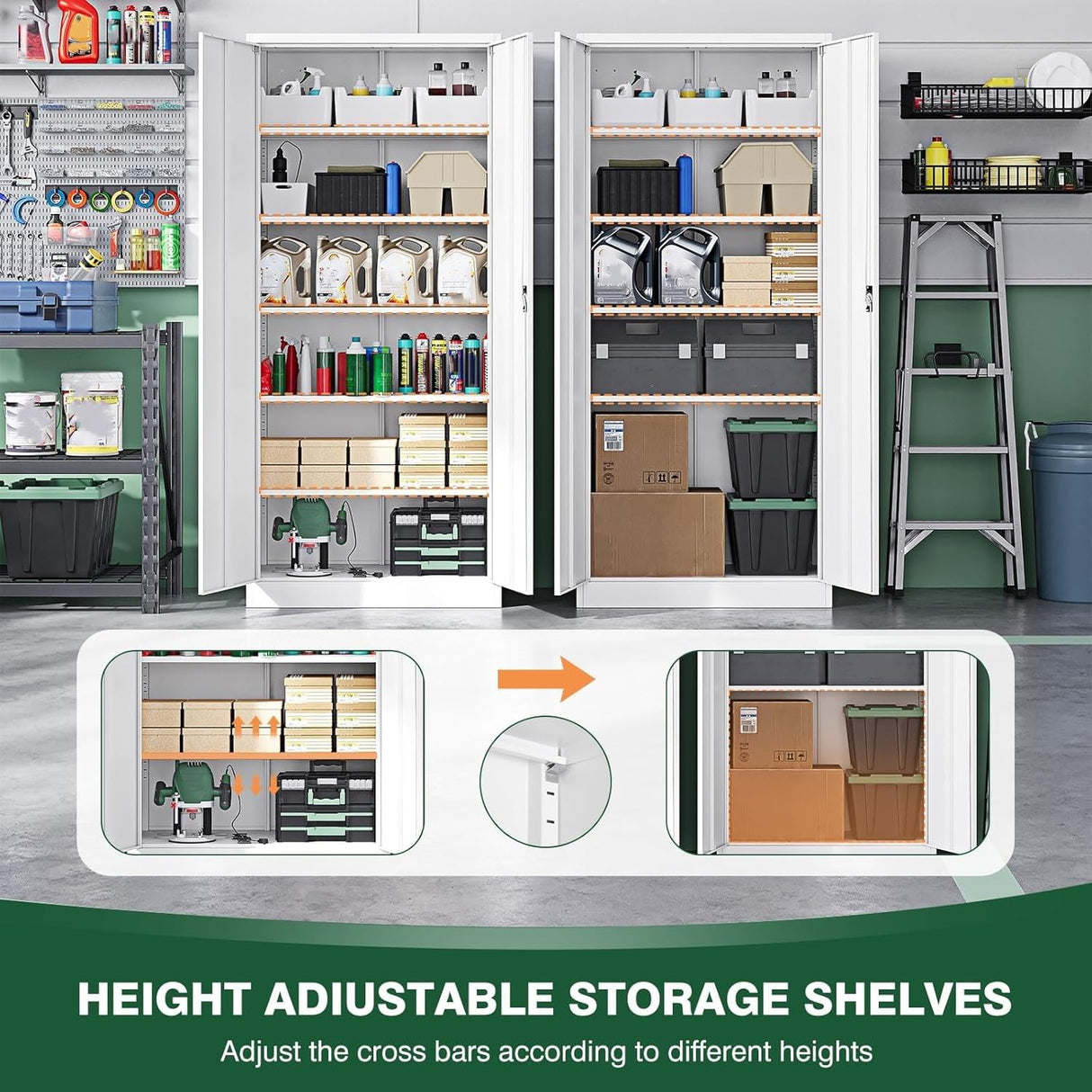 Letaya Metal Garage Storage Cabinets with Lock Door and Adjustable Shelves, Steel Tool Cabinets for Home,Office,Warehouse Organisieren (White, 71" H) Letaya