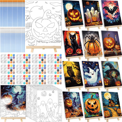 Zhanmai 12 Pack Pre Drawn Canvas for Painting Sip and Paint Kit 8" x 10" Paint Party Set Canvas Painting Pre Printed Canvases for Party Favor DIY Virtual Adult's Date Night(Halloween Pumpkin)
