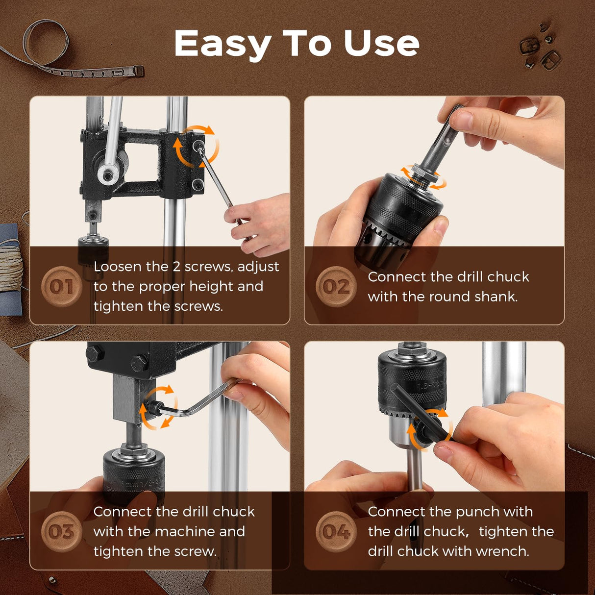 Bonvoisin Leather Hole Puncher, Leather Press Machine, Manual Press Puncher for Craft with Punch Tools Chuck, Plastic Plate and Punches Bonvoisin