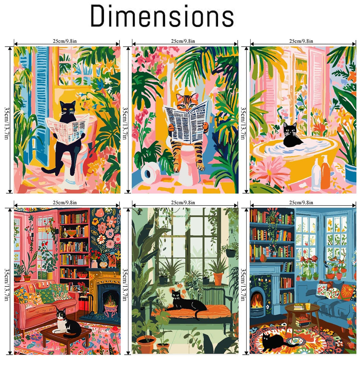 Canrichshop 6 Pack Cat Paint by Numbers Kit for Adults Without Frame,Funny Black Cat DIY Adults' Paint-by-Number Kits on Canvas,Easy Acrylic Painting Beginners Decor 9.8x13.8 Inch Canrichshop