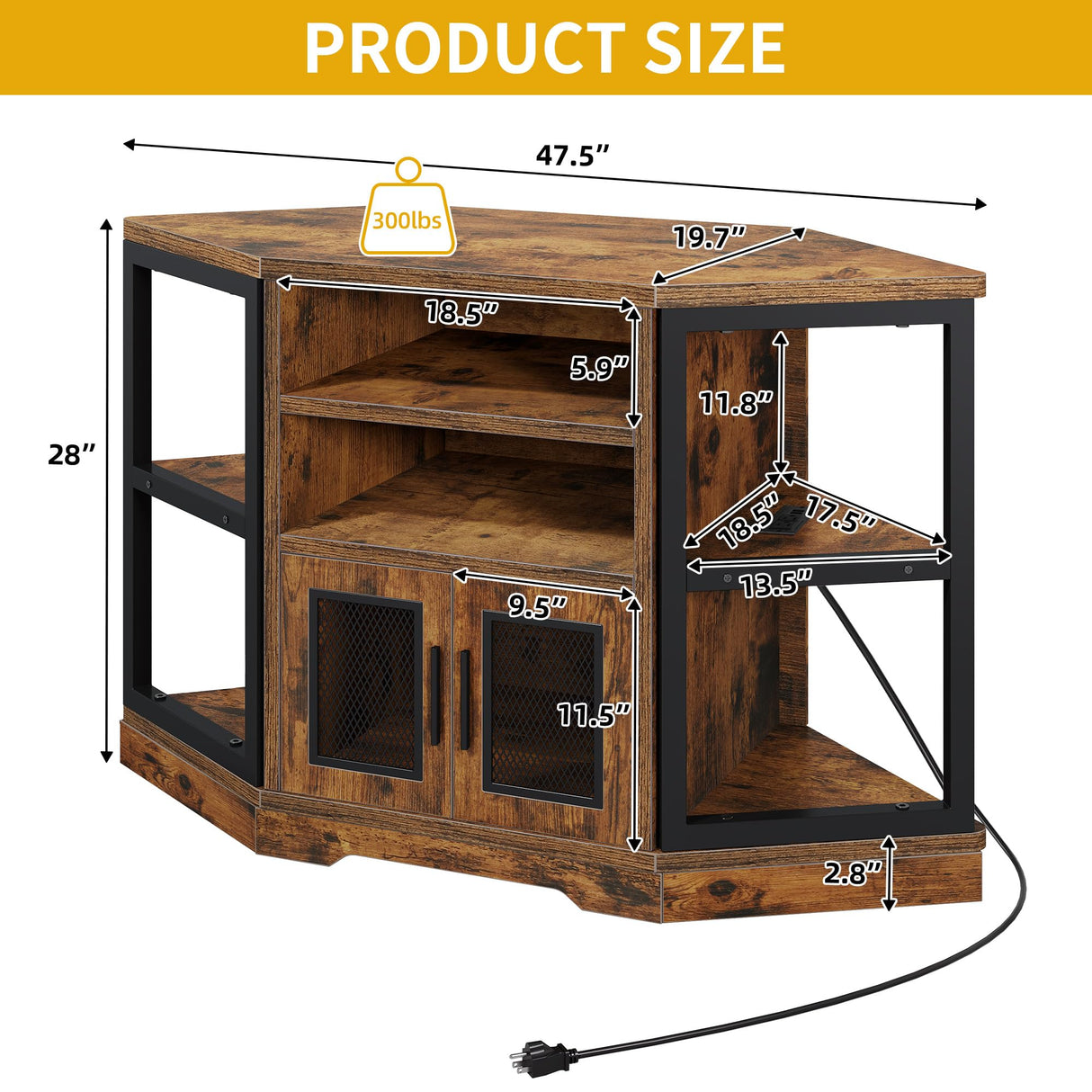 DWVO Farmhouse Corner TV Stand for Living Room, TV Stand for 55 Inch TV, Entertainment Center with Storage and Power Outlet, TV Console Cabinet, Rustic Brown DWVO