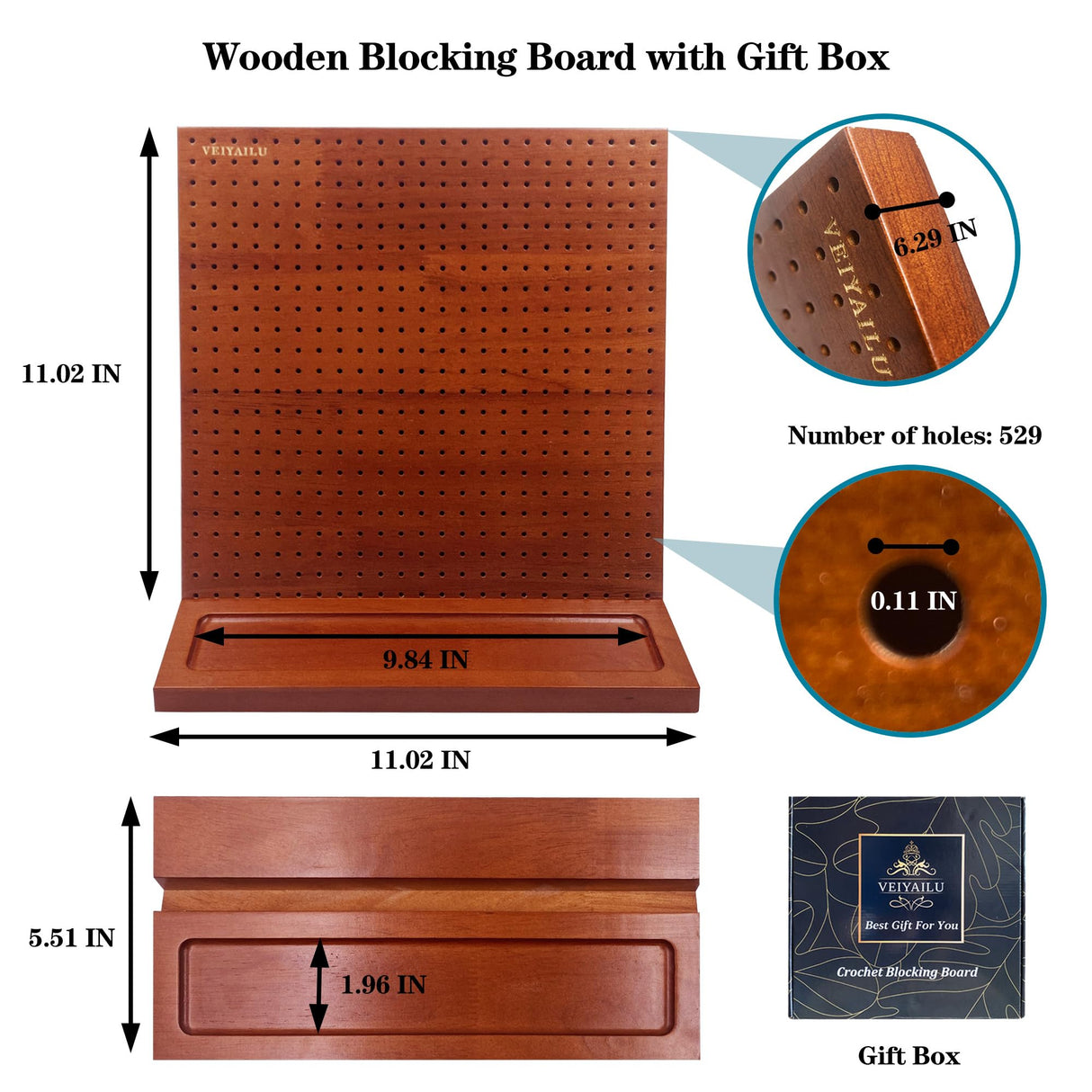 Crochet Blocking Board with 16 Pegs, 11x11 Inch: Granny Square Blocking Board - Gifts for Women, Mom, and Mother, Blocking Boards for Crochet Projects VEIYAILU