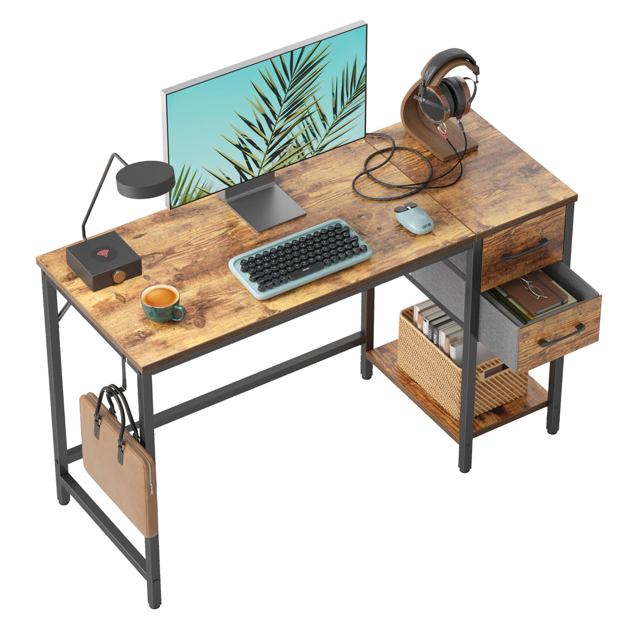 CubiCubi Computer Desk with 2 Drawers, 40 Inch Small Home Office Desk Study Writing Table, Rustic Brown CubiCubi