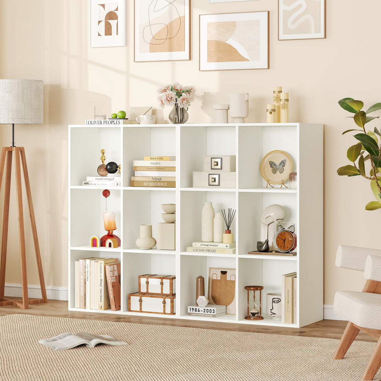 Tangkula 6-Cube Bookcase, Large Floor Standing Horizontal Bookshelf with 6 Open Shelves & 2 Anti-Tipping Kits, Home Office Wooden Storage Book Shelf for Living Room, Study (White, 6-Cube) Tangkula