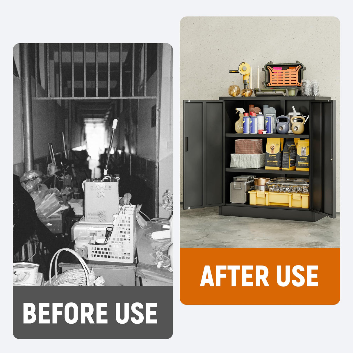 BESFUR Metal Garage Storage Cabinet 36"H, Steel Locking Cabinet with 2 Lockable Doors and 2 Adjustable Shelves easy to assemble for Home Office, Garage,School, Apartment, Warehouse, Utility Room,Black BESFUR